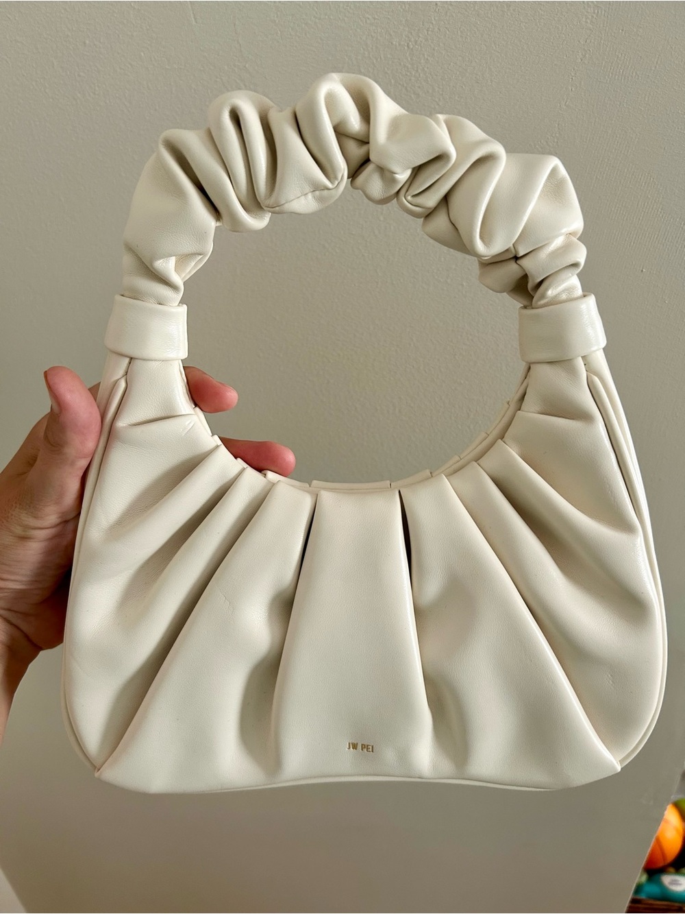 JW PEI Off-White Ruched Top Handle Shoulder Bag